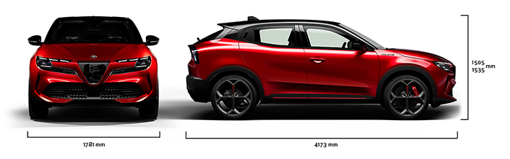 Rød Alfa Romeo Junior Elettrica Veloce med mål og dimensjoner